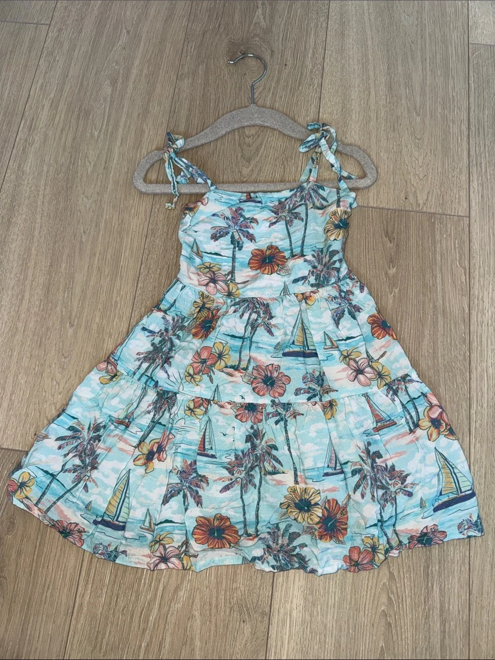 Kenny Flowers Light Blue Tropical Tie-Strap Sundress